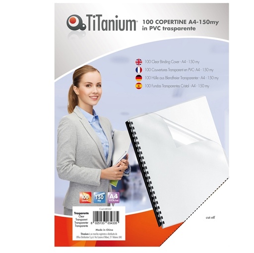 [D68562] 100 COPERTINE A4 PVC TRASPARENTE 150my TiTanium
