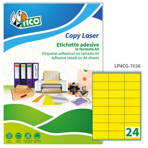 [D68634] Etichetta adesiva LP4C giallo opaco 70fg A4 70x36mm (24et/fg) Tico