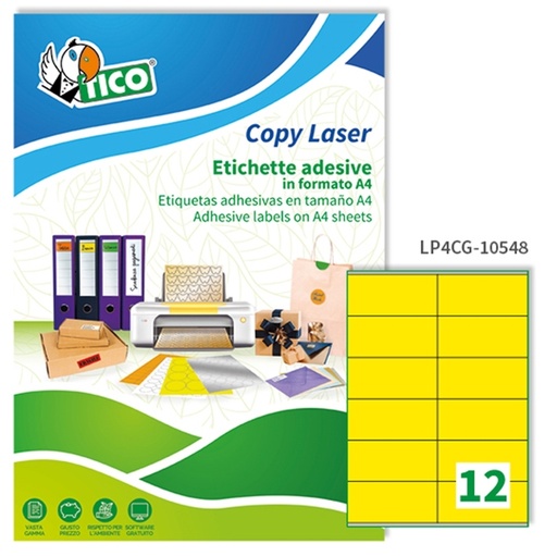 [D68637] Etichetta adesiva LP4C giallo opaco 70fg A4 105x48mm (12et/fg) Tico
