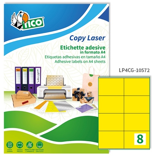 [D68640] Etichetta adesiva LP4C giallo opaco 70fg A4 105x72mm (8et/fg) Tico