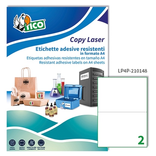 [D68739] Poliestere adesivo LP4P bianco 70fg A4 210x148mm (2et/fg) laser Tico