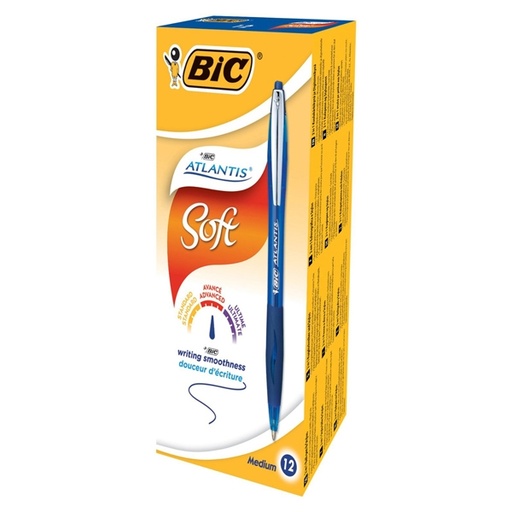 [D68829] SCATOLA 12 PENNE SFERA SCATTO BIC(R)ATLANTIS PREMIUM clip metal 1,0MM BLU