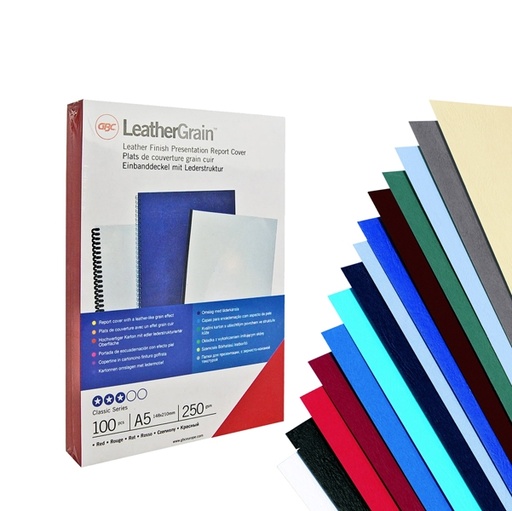 [D69088] 100 COPERTINE LEATHERGRAIN 250GR A4 BLU GOFFRATO