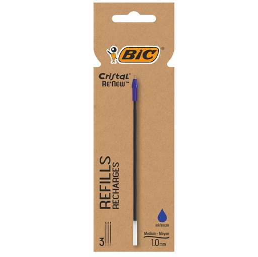 [D93979] Blister 3 refill Cristal(R) Re'New 1mm blu BIC(R)