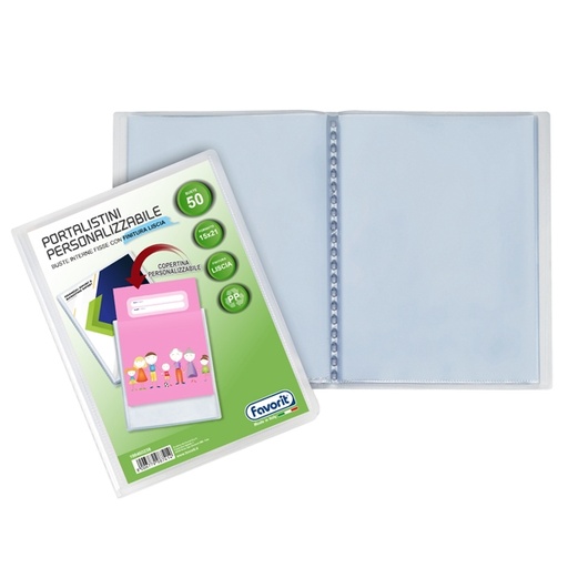 [D70770] Portalistino personalizz. SVILUPPO liscio 15x21cm 50 buste trasparente FAVORIT