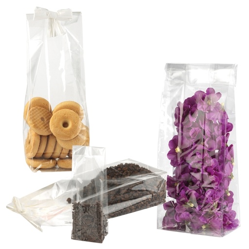 [D70914] 100 BUSTE TRASPARENTI CRYSTAL 12x37+7cm c/fondo quadro