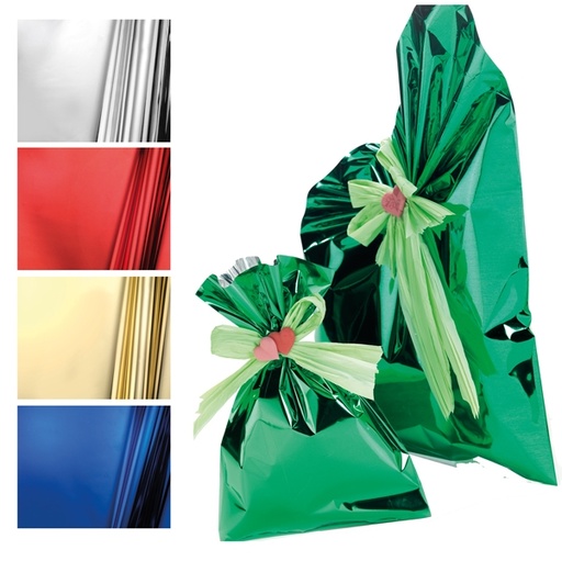 [D70919] 50 BUSTE REGALO IN PPL METAL LUCIDO 20x35cm BLU senza patella adesiva