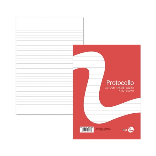 [D71066] FOGLI PROTOCOLLO A4 60gr 20fg 1rigo BM