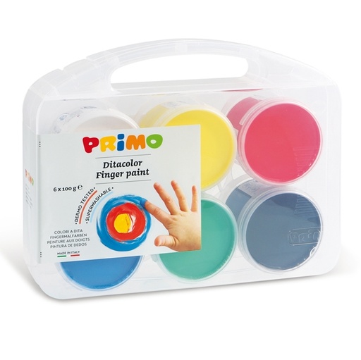 [D71086] VALIGETTA 6 COLORI A DITA 100gr c/pennello PRIMO