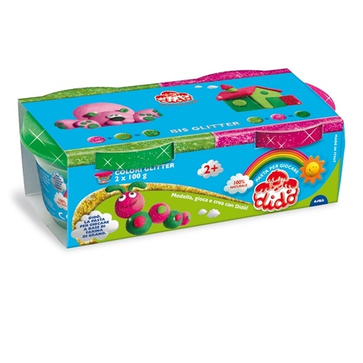 [D94002] Set 2 barattoli Dido' 100gr magenta - verde glitter