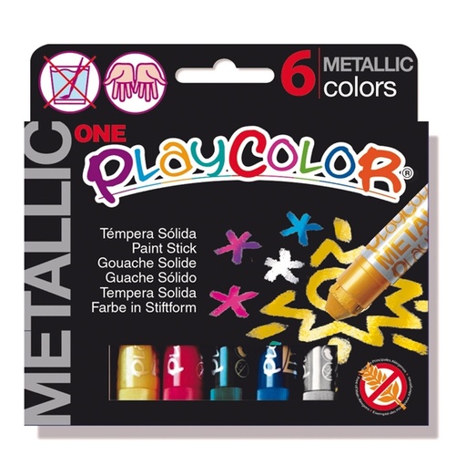 [D71135] TEMPERA SOLIDA PLAYCOLOR 6 COLORI METAL in STICK da 10GR