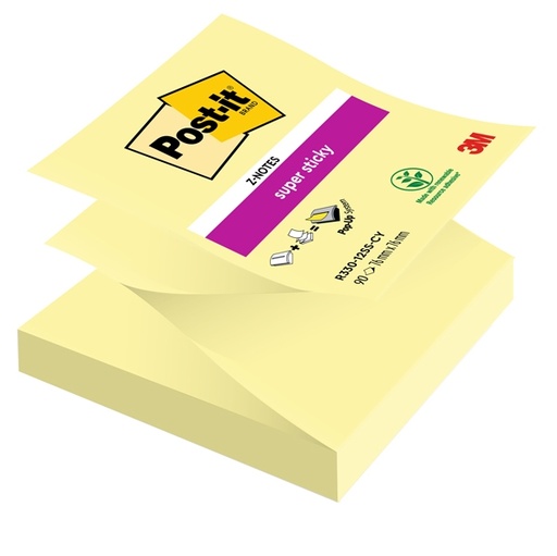 [D71236] BLOCCO 90foglietti Post-it(R) Super Sticky Z-Notes Canary™76x76mm R330-123SS-CY