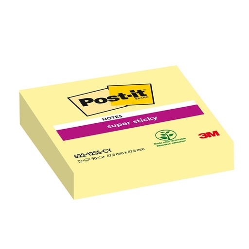 [D71247] BLOCCO 90foglietti Post-it(R) Super Sticky Giallo Canary™ 47,6x47,6mm 622-12SS-CY