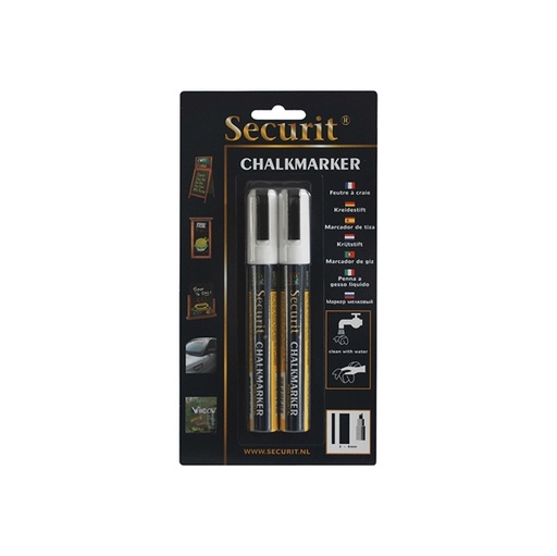 [D71673] Blister 2 marcatore a gesso liquido punta media bianco SECURIT