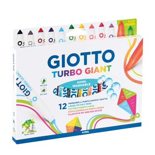 [D71767] ASTUCCIO 12 PENNARELLI GIOTTO TURBO GIANT CLASSICI+2 NEON