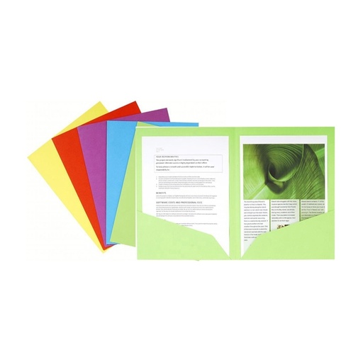 [D71854] 25 CARTELLINE A DOPPIA TASCA 220gr 24x32cm MIX 5 COLORI BAHIA 220
