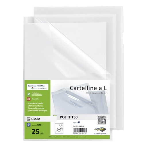 [D71933] 25 CARTELLINE A L 21X29,7 POLI T 150 PPL LISCIO SEI