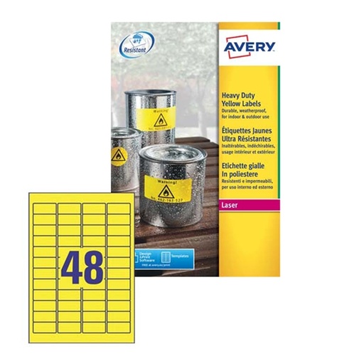 [D71965] Poliestere adesivo L6103 giallo fluo 20fg A4 45,7x21,2mm (48et/fg) laser Avery