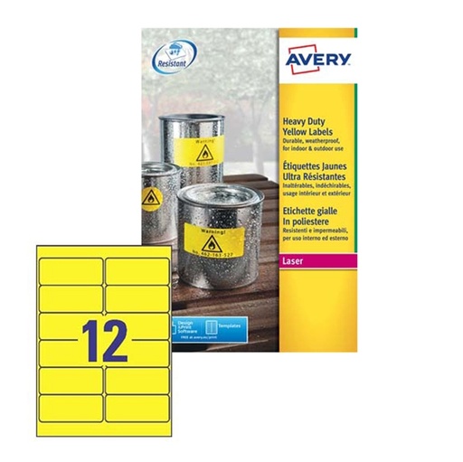 [D71966] Poliestere adesivo L6107 giallo fluo 20fg A4 99,1x42,3mm (12et/fg) laser Avery