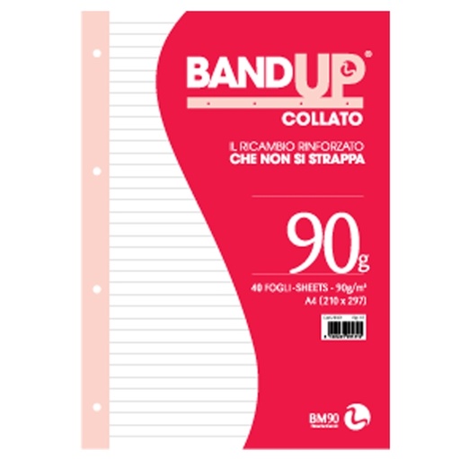 [D72395] BLOCCO COLLATO FORATI RINFORZATI BANDUP A4 90gr 40fg 1rigo BM