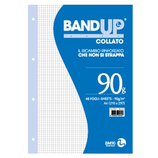 [D72396] BLOCCO COLLATO FORATI RINFORZATI BANDUP A4 90gr 40fg 4mm BM