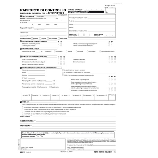 [D72848] 25 RAPPORTI CONTROLLO EFFICIENZA ENERG.T2 gruppi frigo 31x21cm snap3c E9092T2