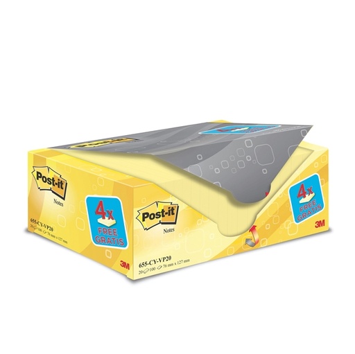 [D73089] VALUE PACK 16+4 BLOCCO 100fg Post-it(R) Giallo Canary™ 76x127mm 72GR 655CY-VP20