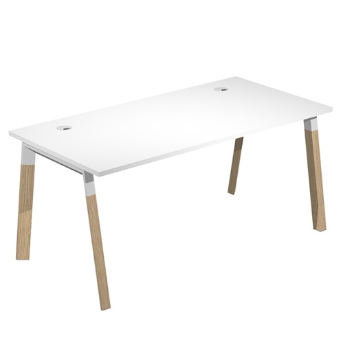 [D94057] Scrivania Woody Superior 160x80cm piano bianco/gambe bimat. metal/massello