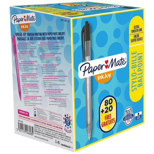 [D73371] Special pack 80+20 penna sfera scatto INKJOY Stick 100RT 1,0mm nero PAPERMATE