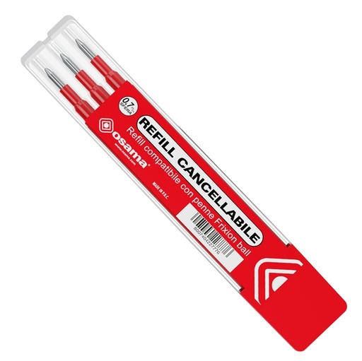 [D73381] Set 3 refill inchiostro gel RiSCRIVI cancellabile 0,7mm rosso OSAMA