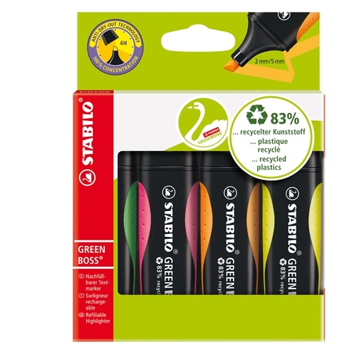 [D73396] ASTUCCIO 4 EVIDENZIATORE STABILO(R) GREEN BOSS(R) 83recycled assortiti