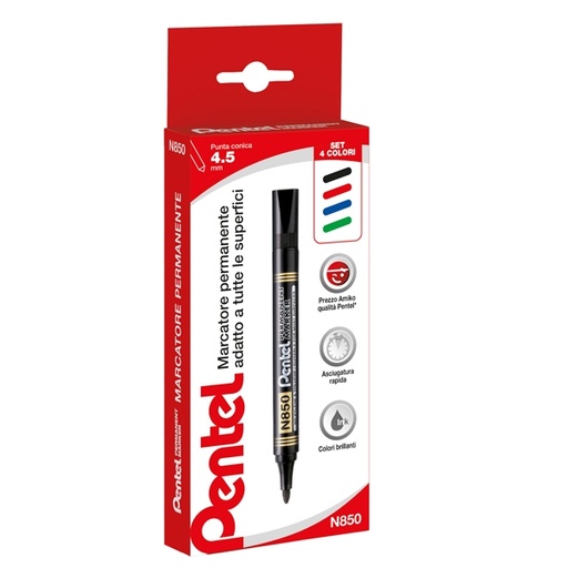 [D73435] ASTUCCIO 4 MARCATORE PERMANENTE N850 PUNTA TONDA AMIKO PENTEL