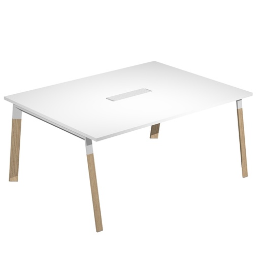 [D94063] Tavolo riunione Woody Sup.160x120cm piano bianco/gambe bimat. metal/massello