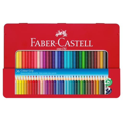 [D73610] ASTUCCIO metallo 36 PASTELLI COLORATI ACQUERELLABILI Color Grip FABER CASTELL