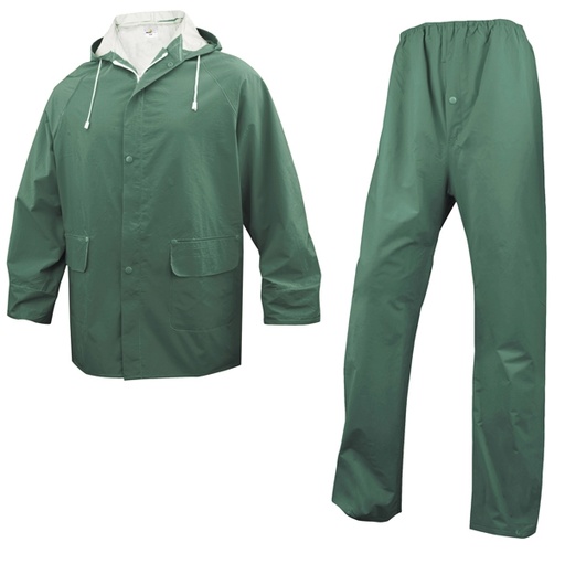 [D73748] COMPLETO IMPERMEABILE EN304 Tg. L verde (giacca+pantalone)