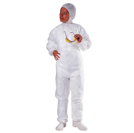 [D73766] TUTA CON CAPPUCCIO PPL Tg. XL bianco MONOUSO