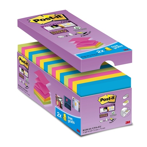 [D73999] VALUE PACK 16 BLOCCO 90fg Post-it(R) Super Sticky Z-notes 76X76MM R-330-SS-VP16