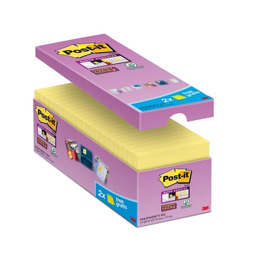 [D74003] VALUE PACK 14+2 BLOCCO 90fg Post-it(R) Super Sticky Giallo Canary™ 76x76mm