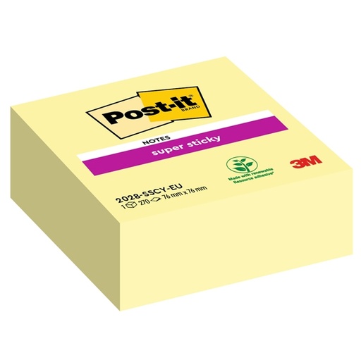 [D74009] CUBO 270 foglietti Post-it(R) Super Sticky Giallo Canary™ 76x76mm 2028-SSCY-EU
