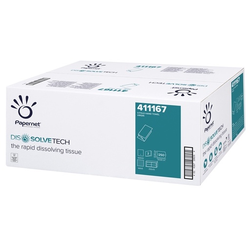[D74015] Pacco 250 asciugamani piegati a V goffrato a onda DissolveTech Papernet
