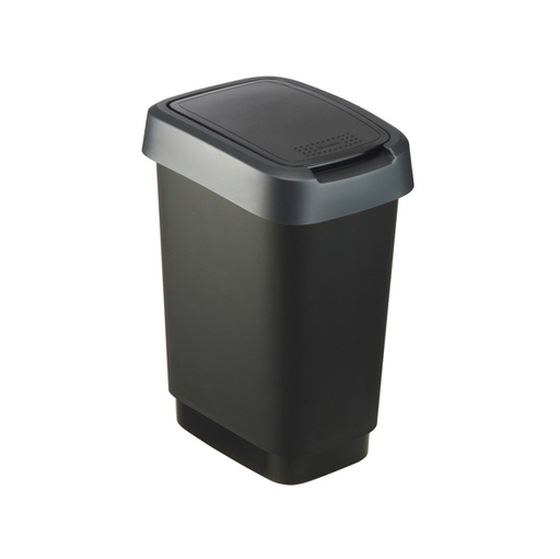 [D74032] PATTUMIERA 25LT in PPL Nero/Grigio COPERCHIO BASCULANTE ROTHO