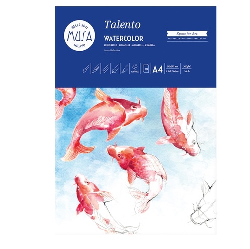[D94140] 10 fogli carta da acquerello TALENTO 300gr/m2 f.to A4 Musa