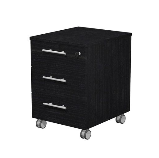 [D74307] CASSETTIERA 3CASS. c/ruote 41,8x52x61,5cm NERO VEN.- PRESTIGE
