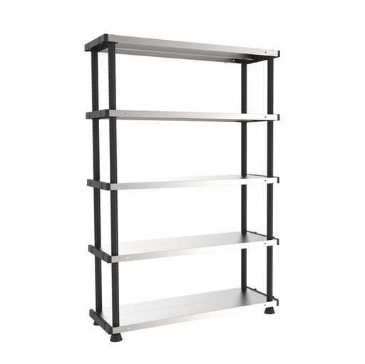 [D74485] SCAFFALE PPL 5 RIPIANI METALLO 119x45x185cm GRIGIO/NERO TERRY