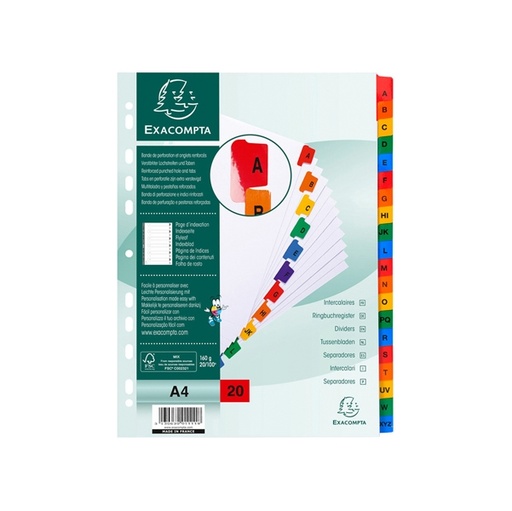 [D74627] SEPARATORE Alfabetico A-Z/A4 in CARTONCINO 160gr Exacompta
