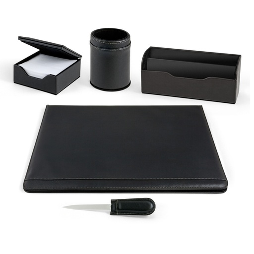 [D74634] SET SCRIVANIA WILLIAM NERO SINTETICO 5 PEZZI NIJI