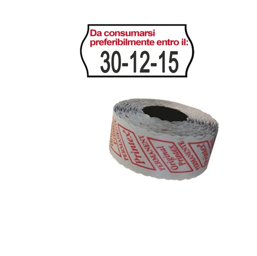 [D74899] PACK 10 ROTOLI 1000 ETICH. 26x12mm ONDA "Da consumarsi..." BIANCO PERM. Printex