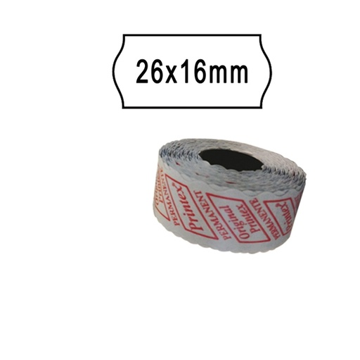 [D74902] PACK 10 ROTOLI 1000 ETICH. 26x16mm ONDA BIANCO REMOV. Printex
