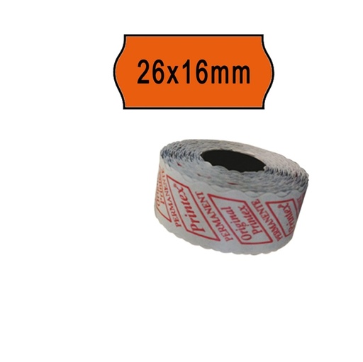 [D74903] PACK 10 ROTOLI 1000 ETICH. 26x16mm ONDA ARANCIO PERM. Printex