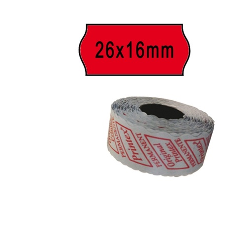 [D74905] PACK 10 ROTOLI 1000 ETICH. 26x16mm ONDA ROSSO PERM. Printex